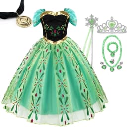 Girls Princess Anna Dress Birthday Party Dresses Halloween Disguise Cosplay Costume Fancy Green Dress Up Fantasia Anna Costumes