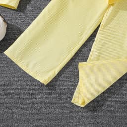 Children's Spring Autumn 4-12 Years Old Girls Yellow Striped Long Sleeve Top Yellow Striped Pants Suit Classic Simple Refreshing