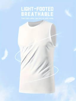 Men's Sports Vest White 5-Piece Breathable Round Neck Slightly Elastic Fabric Pure Color Suitable for Spring, Summer and Autumn R