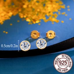 CWWZircons S925 Sterling Silver Simple Cubic Zircon Gold Color Round Daily Stud Earrings for Women Party Jewellery Gifts SE083