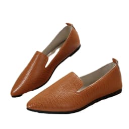 Women's Shoes PU Leather Loafers Ballet Flats Pointed Toe Barefoot Slip-on Casual Low Heel Fashion Stone Pattern Woman Flat Shoe