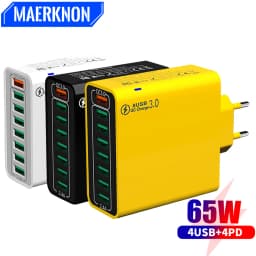 Total 65W 8 In 1 USB Charger Fast Charge Phone Charger Wall Adapter For iPhone Samsung Xiaomi Multi Port EU/US Plug Wall Charger