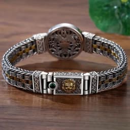 New Silver Color Round Lion King Tangcao Charm Bracelet Men's Trendy Retro Domineering Versatile Personalized Braided Jewelry