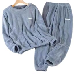 Leisure 2024 Autumn/Winter Women's Warm Velvet Pajamas Loose Round Neck Elastic Top Warm Wool Elastic Waist Tight Leg Pants Set