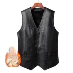 2024 Winter Men Thick Warm Fleece Leather Vest Coat Male V-Neck Single Breasted Vest Casual Male Clothing Outerwear