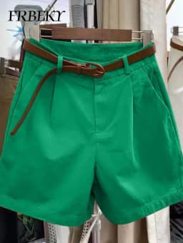 Korean Fashion Cotton Shorts Summer New Loose Casual High-waisted Straight Shorts Streetwear Women Clothing (with A Belt)