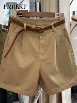 Korean Fashion Cotton Shorts Summer New Loose Casual High-waisted Straight Shorts Streetwear Women Clothing (with A Belt)