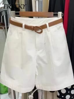 Korean Fashion Cotton Shorts Summer New Loose Casual High-waisted Straight Shorts Streetwear Women Clothing (with A Belt)