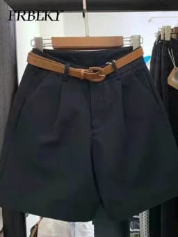 Korean Fashion Cotton Shorts Summer New Loose Casual High-waisted Straight Shorts Streetwear Women Clothing (with A Belt)