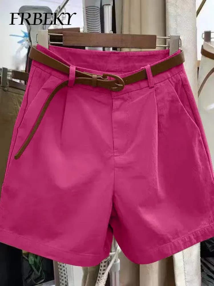 Korean Fashion Cotton Shorts Summer New Loose Casual High-waisted Straight Shorts Streetwear Women Clothing (with A Belt)