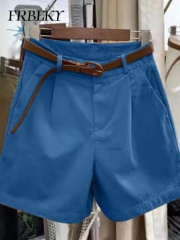 Korean Fashion Cotton Shorts Summer New Loose Casual High-waisted Straight Shorts Streetwear Women Clothing (with A Belt)