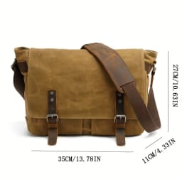 Vintage Canvas Shoulder Bag Casual Slant Span Men's Waxed Waterproof Canvas Computer Bag With Mad Horse Messenger Bag
