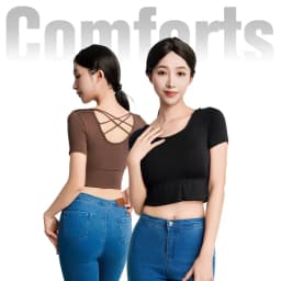 2024 Women Sexy Short Sleeve Crop Tops Crewneck T-Shirt Built In Bra Streetwear Backless Fashion Tank Slim Fitted Casual Y2K Tee