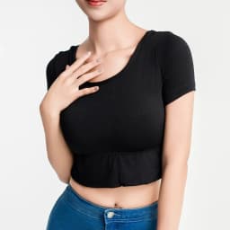 2024 Women Sexy Short Sleeve Crop Tops Crewneck T-Shirt Built In Bra Streetwear Backless Fashion Tank Slim Fitted Casual Y2K Tee