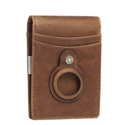 YKOSM Retro Luxury Genuine Leather Airtags Wallet RFID Blocking ID Credit Card Bag Business Men Cash Clip Anti-lost Card Holder
