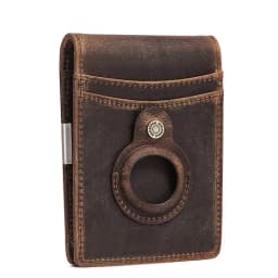 YKOSM Retro Luxury Genuine Leather Airtags Wallet RFID Blocking ID Credit Card Bag Business Men Cash Clip Anti-lost Card Holder