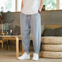 2024 M-5XL Spring and Autumn New Men's Cotton and Hemp Pants Loose Drawstring Lantern Pants Haren Pants Japanese Casual Pants