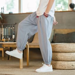 2024 M-5XL Spring and Autumn New Men's Cotton and Hemp Pants Loose Drawstring Lantern Pants Haren Pants Japanese Casual Pants