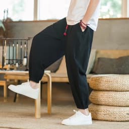 2024 M-5XL Spring and Autumn New Men's Cotton and Hemp Pants Loose Drawstring Lantern Pants Haren Pants Japanese Casual Pants