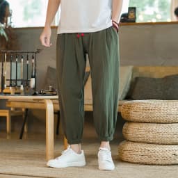 2024 M-5XL Spring and Autumn New Men's Cotton and Hemp Pants Loose Drawstring Lantern Pants Haren Pants Japanese Casual Pants