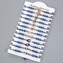 12Pcs/card Fashion Simple Retro Geometric Sapphire Blue Beaded Devil's Eye Series Hand-Woven Bracelet Women