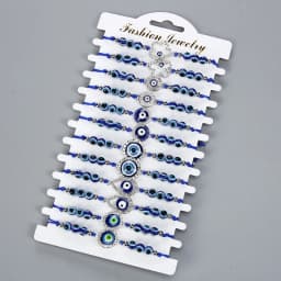 12Pcs/card Fashion Simple Retro Geometric Sapphire Blue Beaded Devil's Eye Series Hand-Woven Bracelet Women