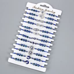 12Pcs/card Fashion Simple Retro Geometric Sapphire Blue Beaded Devil's Eye Series Hand-Woven Bracelet Women