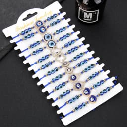 12Pcs/card Fashion Simple Retro Geometric Sapphire Blue Beaded Devil's Eye Series Hand-Woven Bracelet Women