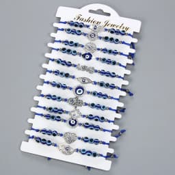 12Pcs/card Fashion Simple Retro Geometric Sapphire Blue Beaded Devil's Eye Series Hand-Woven Bracelet Women