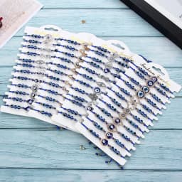 12Pcs/card Fashion Simple Retro Geometric Sapphire Blue Beaded Devil's Eye Series Hand-Woven Bracelet Women