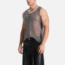 Men's Hollow Out Mesh Tank Tops Fashion Vests Tassel Sleeveless Streetwear Heavy Craft Perspective Sexy Performance Nightclub