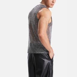 Men's Hollow Out Mesh Tank Tops Fashion Vests Tassel Sleeveless Streetwear Heavy Craft Perspective Sexy Performance Nightclub
