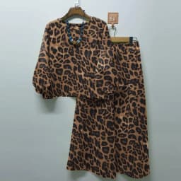 ZANZEA Fashion Leopard Print Pant Sets Women Lantern Sleeve Blouse Wide Leg Trouser 2pcs Outfits Autumn Streetwear 2-Piece Sets