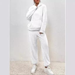 Autumn Winter Fashion Women Casual Hooded Sweatshirt Leg Pants 2 Piece Set Warm Furry Plush Trousers Suit Female Outfit