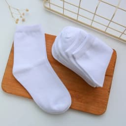 5-Pack Kids Socks Cotton Blend,Crew Socks for Boys and Girls, Comfy Breathable, Solid Color, School White Children Socks