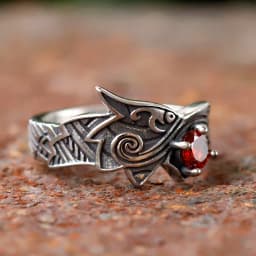 2024 new Stainless Steel Viking Dragon Ring with Red zircon Men's Fashion Vintage Animal Dragon Ring Viking Jewelry Gift