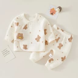 Autumn Winter Thermal Underwear Suit Baby Clothing Sets Boys Girls Pajama Sets Baby Warm Sleepwear Cartoon Bear Kids Clothes