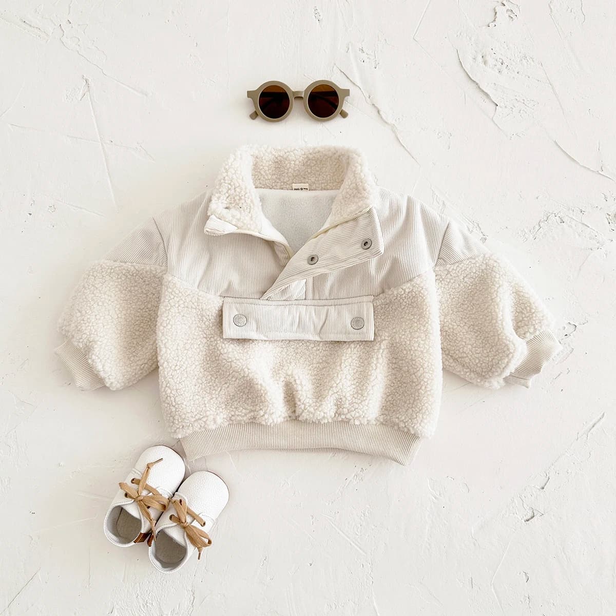 Winter Coat Girl Woolen Fleece Jacket Buttons Baby Stand CollarTops Baby Boys Warm outerwear Cotton Clothing Infant 0-3 You