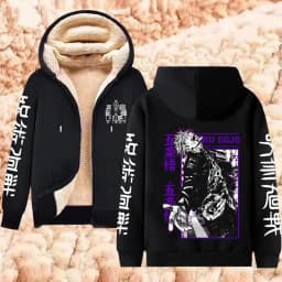 Jujutsu Kaisen Warm Zipper Jacket Gojo Satoru Anime Thicken Hoodie Men Women Lamb Wool Casual Long Sleeve Sweatshirts Streetwear