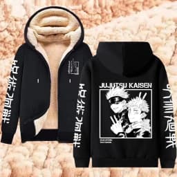 Jujutsu Kaisen Warm Zipper Jacket Gojo Satoru Anime Thicken Hoodie Men Women Lamb Wool Casual Long Sleeve Sweatshirts Streetwear