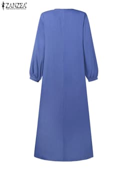 2024 ZANZEA Women Muslim Dresses Vintage Abaya Hijab Dress Jilbab Islamic Clothing Fashion Long Sleeve Denim Blue Maxi Sundress