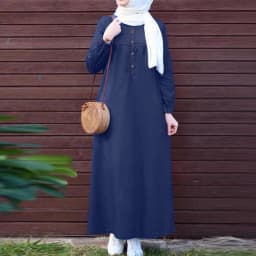 2024 ZANZEA Women Muslim Dresses Vintage Abaya Hijab Dress Jilbab Islamic Clothing Fashion Long Sleeve Denim Blue Maxi Sundress