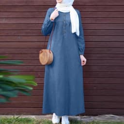 2024 ZANZEA Women Muslim Dresses Vintage Abaya Hijab Dress Jilbab Islamic Clothing Fashion Long Sleeve Denim Blue Maxi Sundress