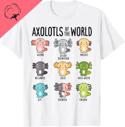 Axolotls of The World Kawaii Types of Axolotl Fish Amphibian T-Shirt Cute Tshirts Women Clothing Tops Cotton Kawaii Clothes