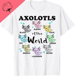 Axolotls of The World Kawaii Types of Axolotl Fish Amphibian T-Shirt Cute Tshirts Women Clothing Tops Cotton Kawaii Clothes