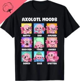 Axolotls of The World Kawaii Types of Axolotl Fish Amphibian T-Shirt Cute Tshirts Women Clothing Tops Cotton Kawaii Clothes