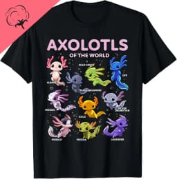 Axolotls of The World Kawaii Types of Axolotl Fish Amphibian T-Shirt Cute Tshirts Women Clothing Tops Cotton Kawaii Clothes