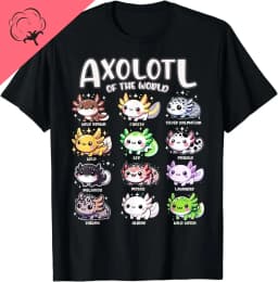Axolotls of The World Kawaii Types of Axolotl Fish Amphibian T-Shirt Cute Tshirts Women Clothing Tops Cotton Kawaii Clothes