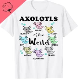 Axolotls of The World Kawaii Types of Axolotl Fish Amphibian T-Shirt Cute Tshirts Women Clothing Tops Cotton Kawaii Clothes