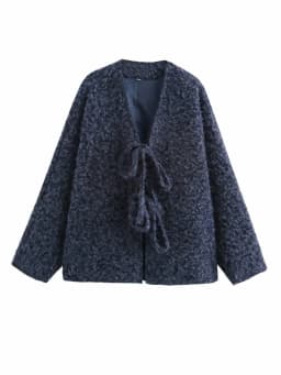 2024 Autumn WinterVintage Casual Chic Women Jackets Solid V-Neck Long Sleeve Lace-up Loose Thick Coats Fashion Outwears